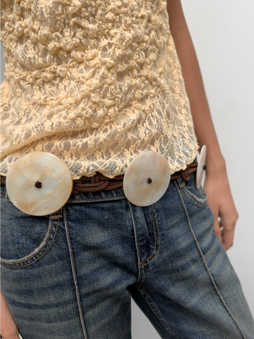 Zara RESIN DISC CORD BELT. Brown. Size US 32. New with Tags.